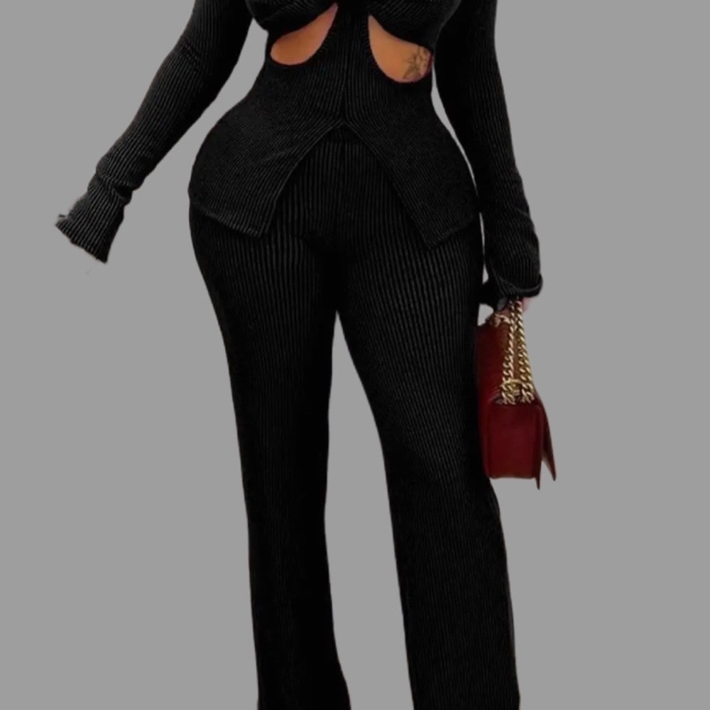 Black Ribbed Cutout Jumpsuit